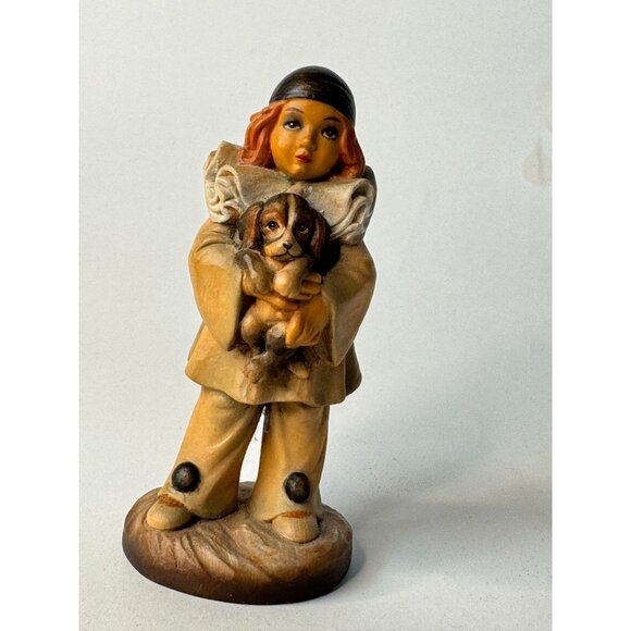 Vintage ANRI Figurine "Ed Michel Oks" Child Holding Puppy Hand-Carved Wood Italy - Picture 7 of 16